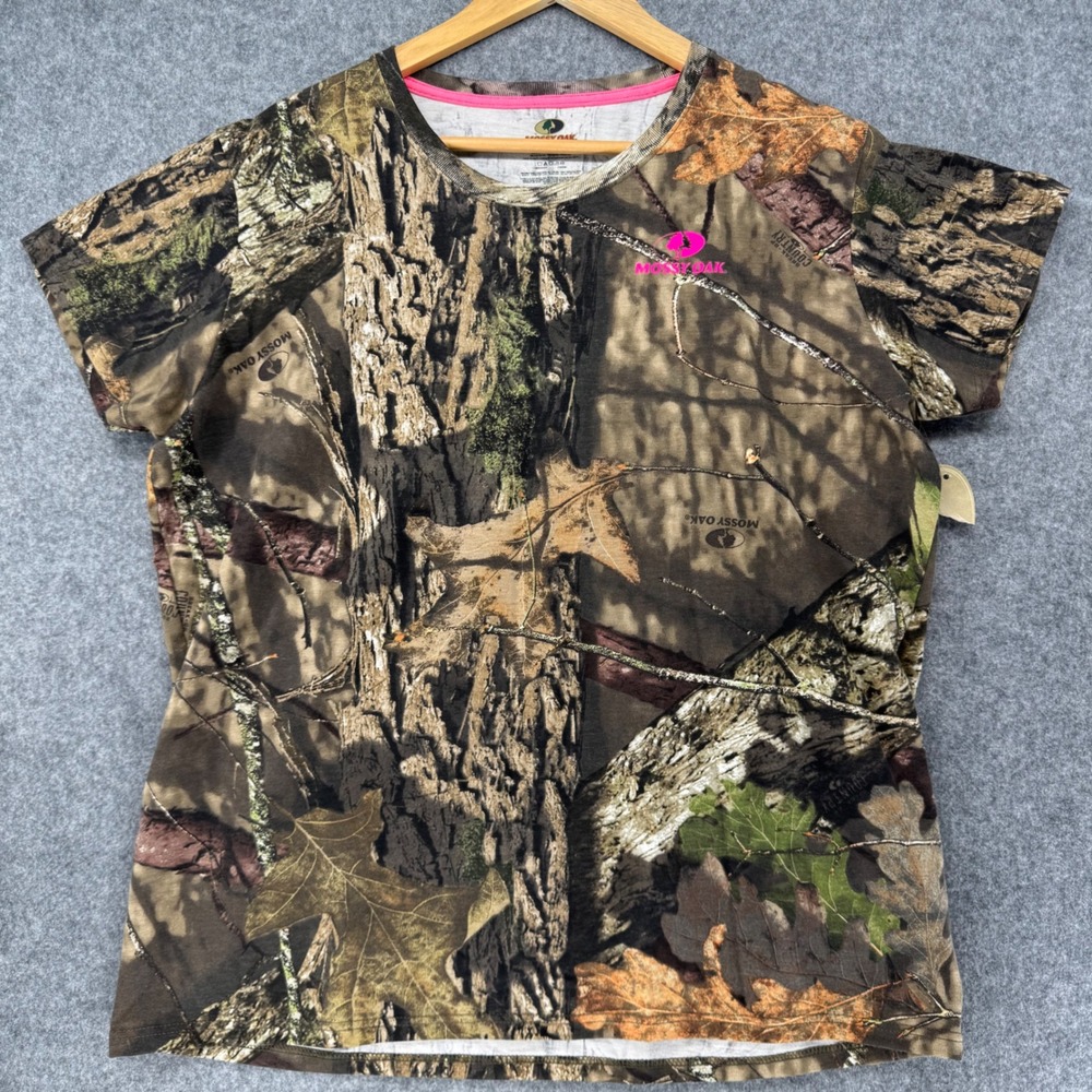 NEW Mossy Oak T Shirt Womens XL Camo Break-Up Country Pink Logo Short Sleeve Tee